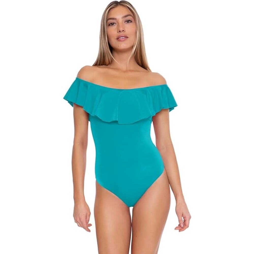 Trina Turk Monaco Off the Shoulder Ruffle One-Piece Swimsuit - Size 8